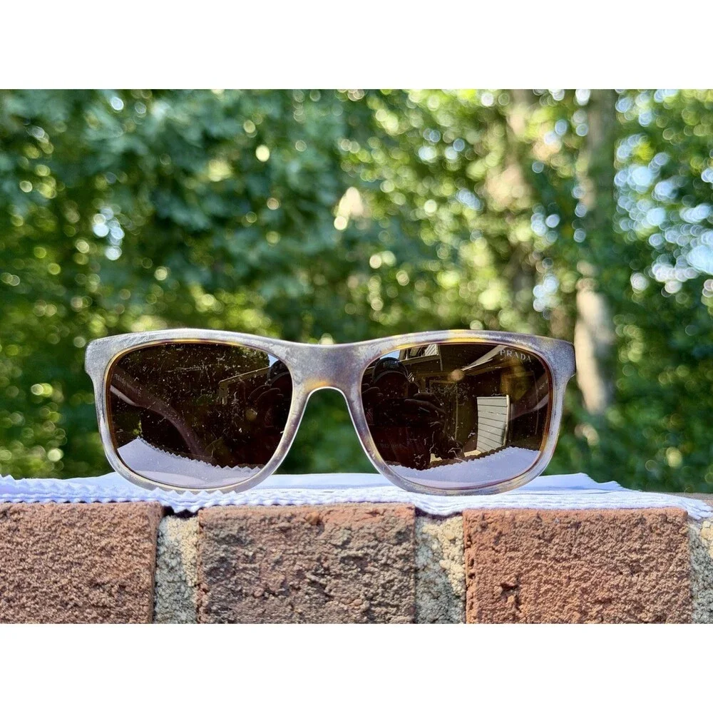 Prada SPR 15R HAQ-4J1 Sunglasses Tortoise Gray Plaque Square 60 18 140 Men Women